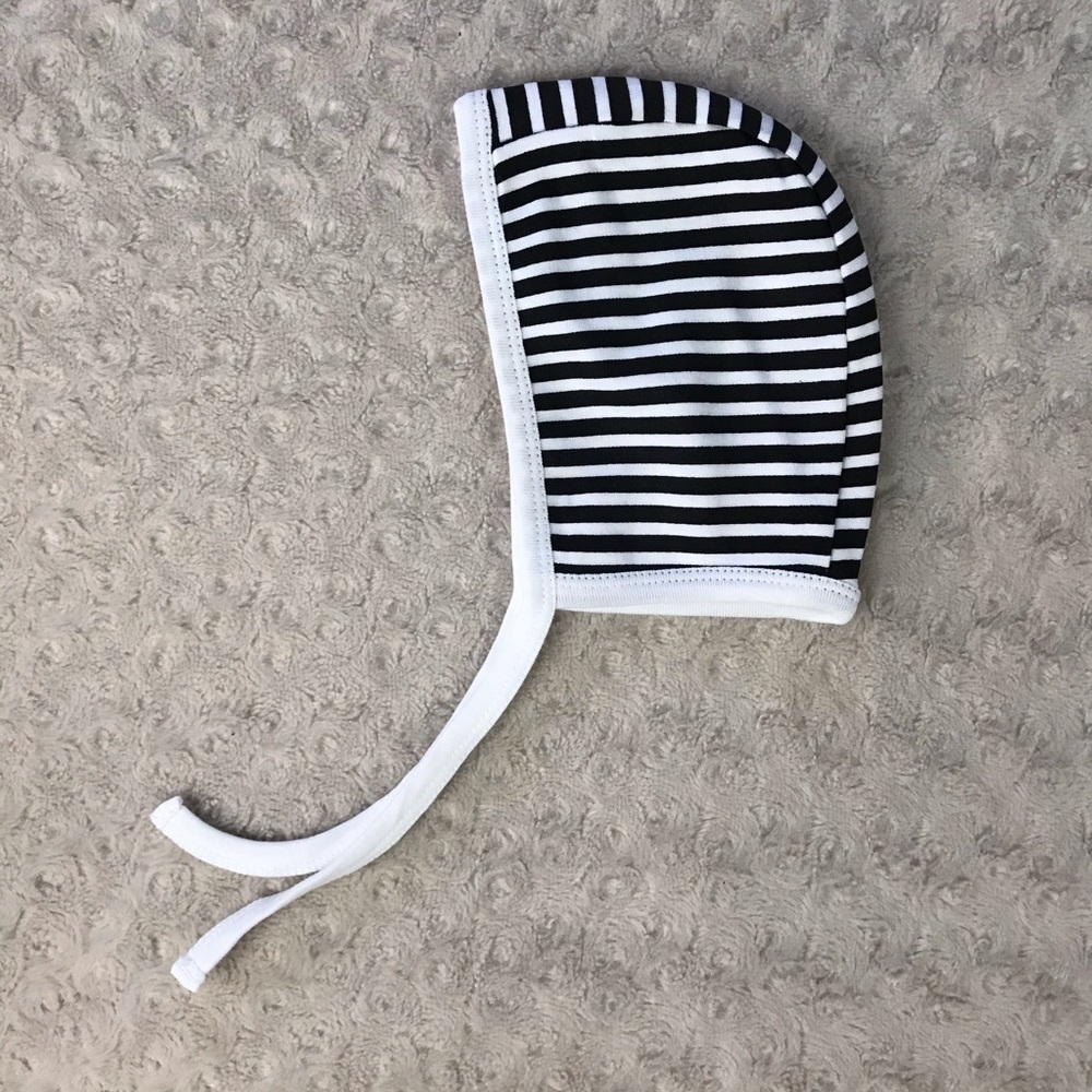 Modern Burlap Bonnet Black White Stripe 0-6 Months